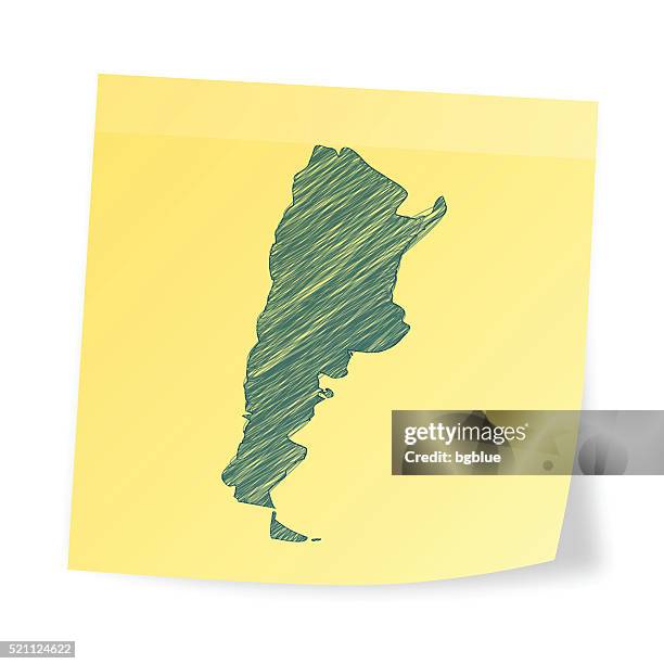 argentina map on sticky note with scribble effect - yellow post it notes stock illustrations