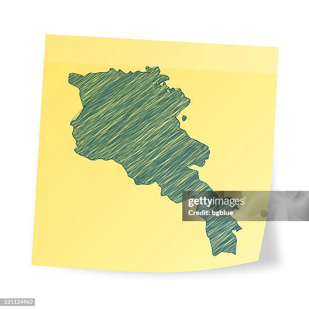 armenia map on sticky note with scribble effect - yellow post it notes stock illustrations