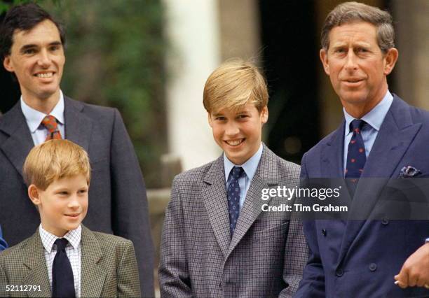 Prince William Starts At Eton. Prince Charles, Prince Henry And William's Housemaster Dr Andrew Gailey Pose With Him For Photographs.