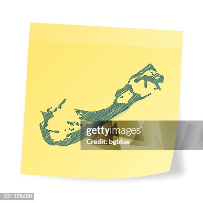 Bermuda map on sticky note with scribble effect Bermuda map on sticky note with scribble effect
