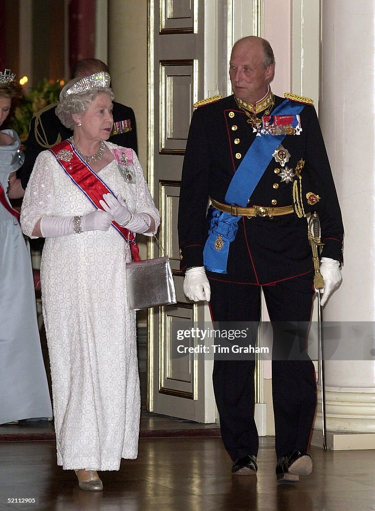 The Queen And King Harald Of Norway Arriving For The State Banquet At the-queen-and-king-harald-of-norway-arriving-for-the-state-banquet-at