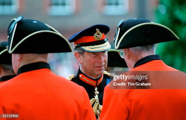 Prince Charles Meets Chelsea Pensioners At The Founders Day Parade At The Royal Hospital, Chelsea, London.