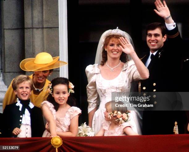 The Duke & Duchess Of York At Their Wedding With L To R: Peter Phillips, Susan Barrantes, Lady Rosanagh Innes-Ker, And Zara Phillips.