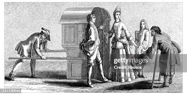 antique illustration of 17th-18th century lady with litter - top knot stock illustrations