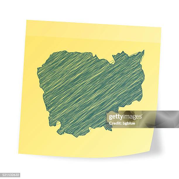 cambodia map on sticky note with scribble effect - phnom penh stock illustrations