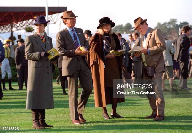 Princess Anne, Mark Phillips With His Wife, Sandy, And Andrew Parker-bowles At Cheltenham Races For The Grand Military Gold Cup