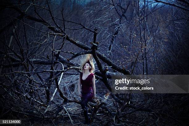 fashionable woman feeling the wind - mysterious blond woman stock pictures, royalty-free photos & images