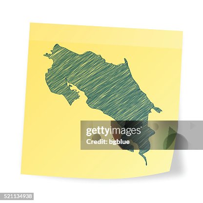 Costa Rica map on sticky note with scribble effect Costa Rica map on sticky note with scribble effect