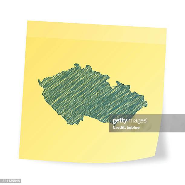 czech republic map on sticky note with scribble effect - prague stock illustrations