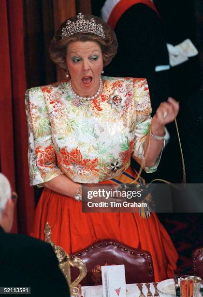 Heads Of State Banquet At Guildhall, London. Queen Beatrix