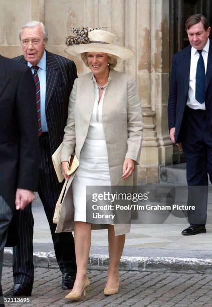 Camilla Parker-bowles With Her Father, Major Bruce Shand, Attending A Special Service To Commemorate The 50th Anniversary Of The Coronation At...