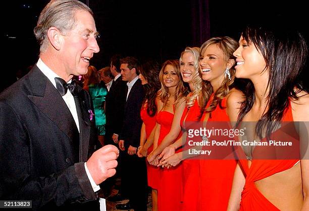 Prince Charles Talks To Girls Aloud As They Greet The Prince Backstage At The Bbc's Royal Variety Performance At The London Coliseum.