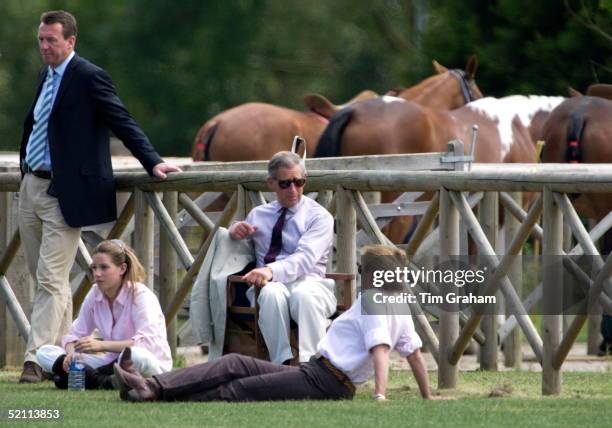 Prince Charles Talking With Tiggy Petifer - Formerly Legge-bourke, Prince Harry's Nanny, As They Watched Harry Captain England Schools Polo Team...