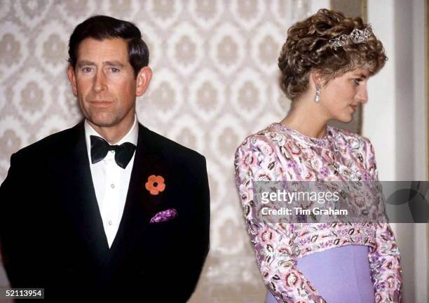 Prince Charles And Princess Diana On Their Last Official Trip Together - A Visit To The Republic Of Korea .they Are Attending A Presidential Banquet...