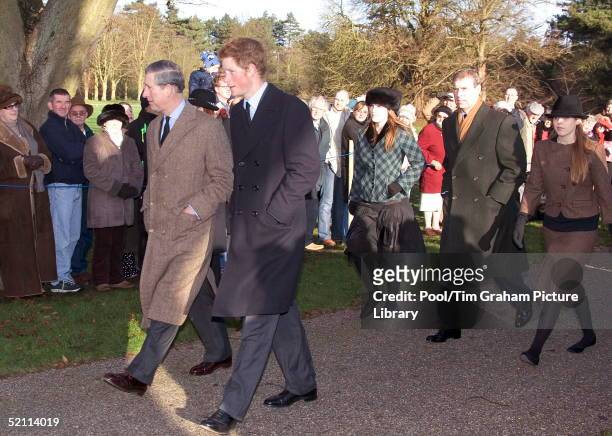Prince Charles With His Son Prince Harry With Their Hands In Their Pockets, Prince Andrew With His Daughters Princess Beatrice And Princess Eugenie...