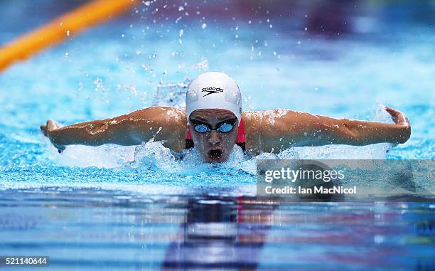 Jemma Lowe competes in the Women's 200m Butterfly during Day Three of The British Swimming Championships at Tollcross International Swimming Centre...