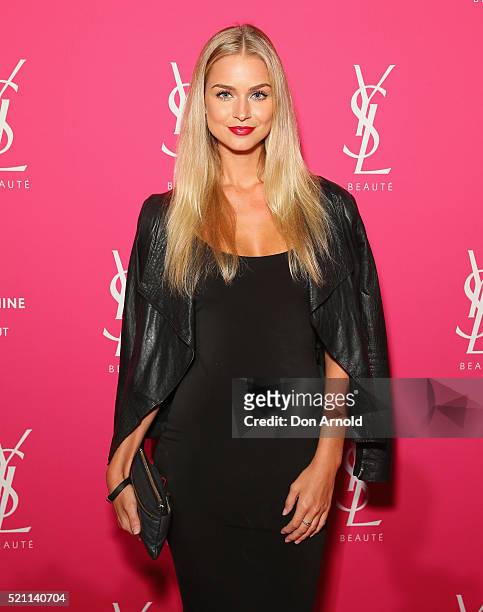 Renee Ayris arrives ahead of a YSL beauty launch at Sydney Town Hall on April 14, 2016 in Sydney, Australia.