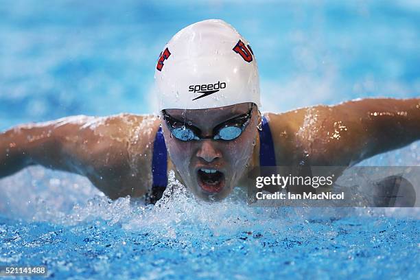 Tain Bruce of Edinburgh University competes in the Women's 200m Butterfly during Day Three of The British Swimming Championships at Tollcross...