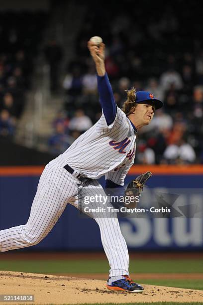 Pitcher Noah Syndergaard, New York Mets, pitching during the Miami Marlins Vs New York Mets MLB regular season ball game at Citi Field on April 12,...