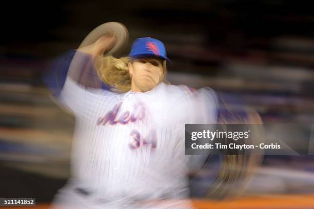 Pitcher Noah Syndergaard, New York Mets, pitching during the Miami Marlins Vs New York Mets MLB regular season ball game at Citi Field on April 12,...