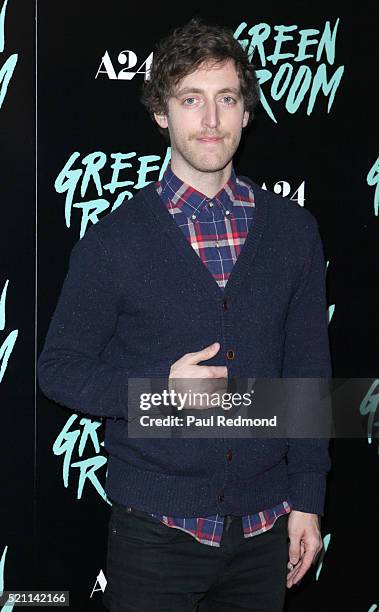 Actor Thomas Middleditch attends the Premiere of A24's "Green Room" at ArcLight Hollywood on April 13, 2016 in Hollywood, California.