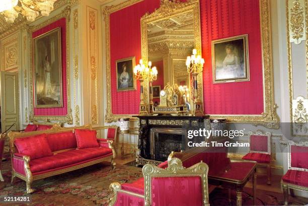The Crimson Drawing Ro0m, Windsor Castle, After Complete Restoration Following The Fire