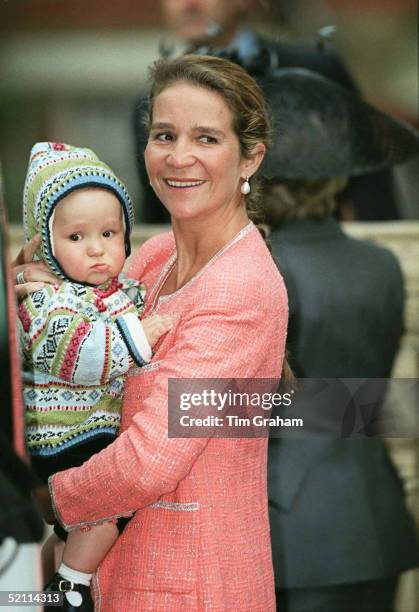 Infanta Elena Of Spain With Her Baby Son Felipe Juan Froilan At The The Christening Of The New Greek Prince At The Cathedral Of Saint Sophia In...