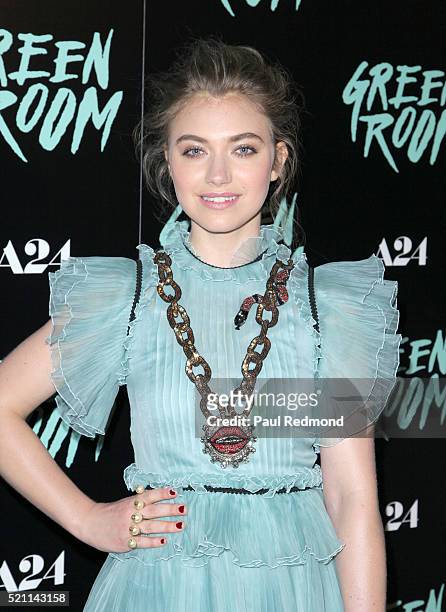 Actress Imogen Poots attends the Premiere of A24's "Green Room" at ArcLight Hollywood on April 13, 2016 in Hollywood, California.