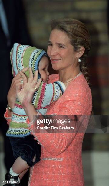 Infanta Princess Elena Of Spain With Her Baby Son Felipe Juan Froilan At The The Christening Of The New Greek Prince At The Cathedral Of Saint Sophia...
