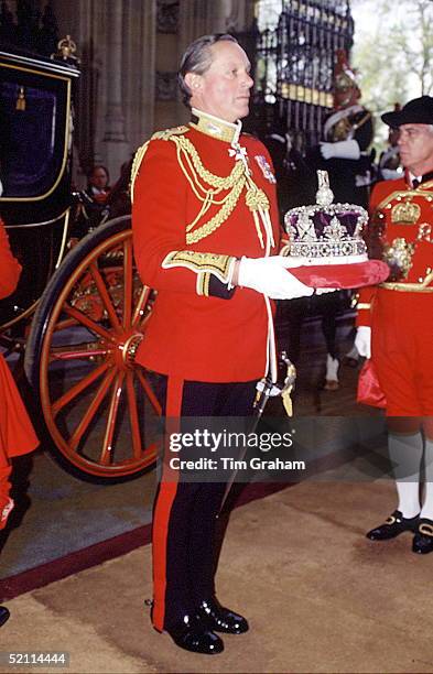 Lieutentant Colonel Malcolm Ross Carrying The Imperial State Crown At The State Opening Of Parliament In London.