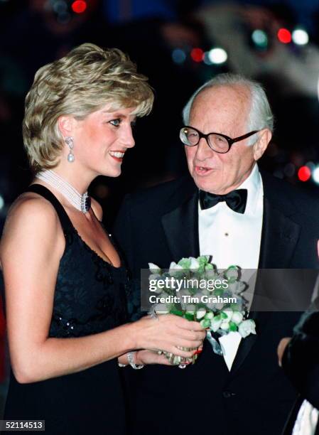 Diana, Princess Of Wales, Attending A Gala Evening At Bridgewater House In Aid Of The Charity Cancer Research. ++ The Princess Is Wearing A Black...