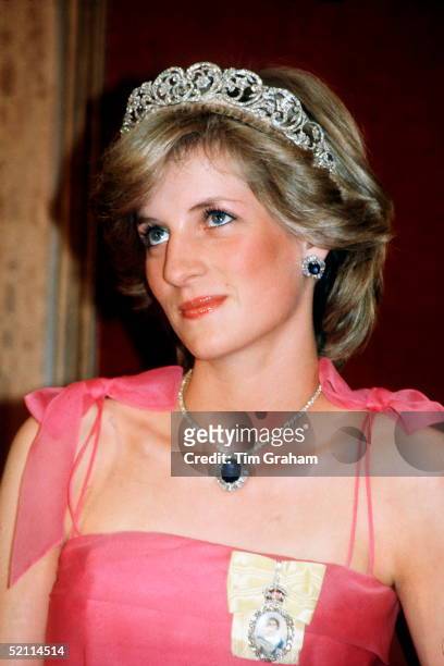 Diana, Princess Of Wales Attending A Reception At The Crest International Hotel, Brisbane, Australia Wearing The Spencer Tiara, The Royal Family...