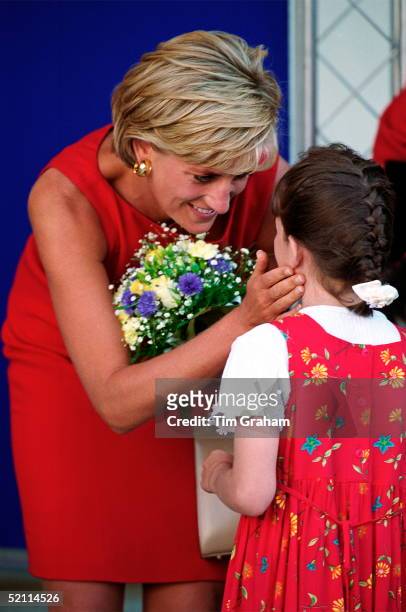 Diana, Princess Of Wales, Being Presented With A Bouquet Of Flowers On Her Visit To Northwick Park And St Mark's Hospital In Harrow To Lay The...