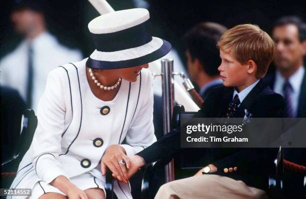 Princess Diana Holding Prince Harry's Hand Whilst Watching The Parade Of Veterans On V J Day, The Mall, London.