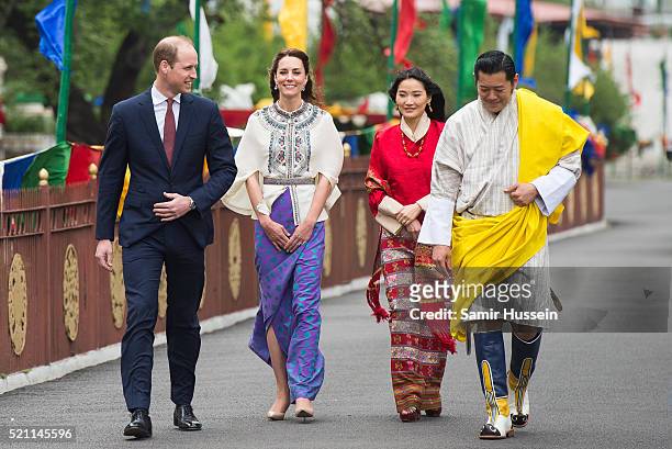 Prince William, Duke of Cambridge and Catherine, Duchess of Cambridge with King Jigme Khesar Namgyel Wangchuck and Queen Jetsun Pem at a ceremonial...
