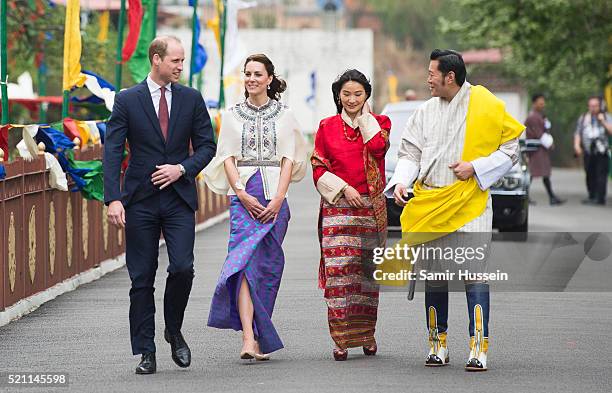 Prince William, Duke of Cambridge and Catherine, Duchess of Cambridge with King Jigme Khesar Namgyel Wangchuck and Queen Jetsun Pem at a ceremonial...