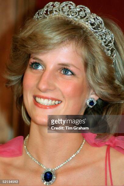 Diana, Princess Of Wales, Attending A Reception At The Crest International Hotel During Her Official Tour Of Australia. The Princess Is Wearing The...