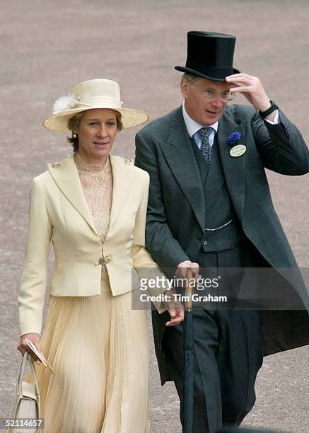 The Duke Of Gloucester In Traditional Top Hat And Tails With His Wife The Duchess Of Gloucester At Royal Ascot Races