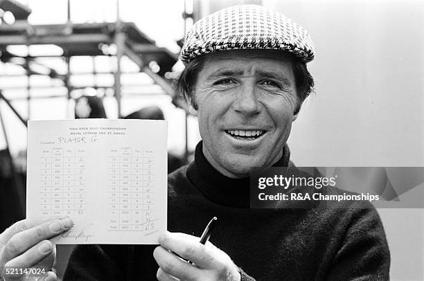 Open Championship 1974. Royal Lytham & St Annes Golf Club in Lancashire, England, held 10th - 13th July 1974. Pictured, Gary Player cards a 68 for...