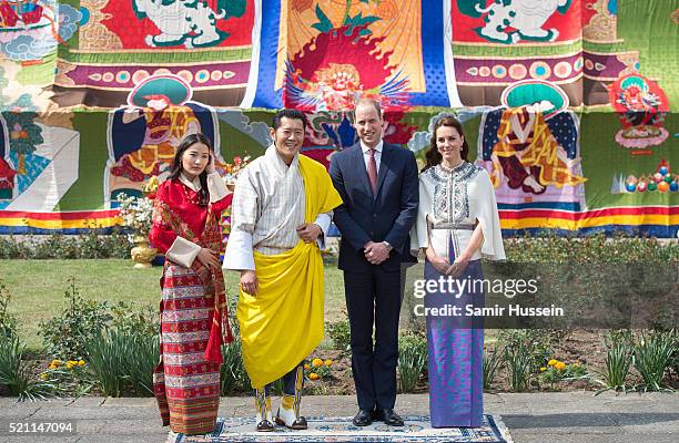 Prince William, Duke of Cambridge and Catherine, Duchess of Cambridge pose with King Jigme Khesar Namgyel Wangchuck and Queen Jetsun Pem at a...