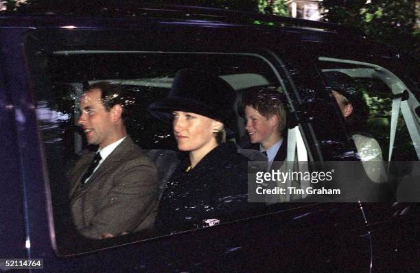 Prince Harry, Prince Edward And Sophie Rhys-jones Travelling Together To The Sunday Service At Crathie Church, Balmoral Castle Estate