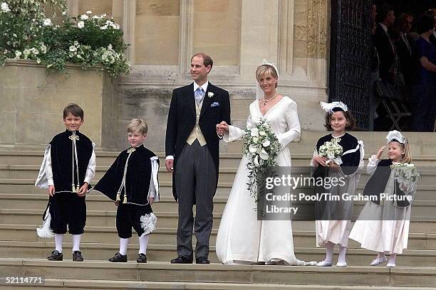 Prince Edward And Sophie Rhys-jones With Page Boys And Bridesmaids Felix Sowerbutts, Henry Warbuton, Camilla Hadden And Olivia Taylor After The...