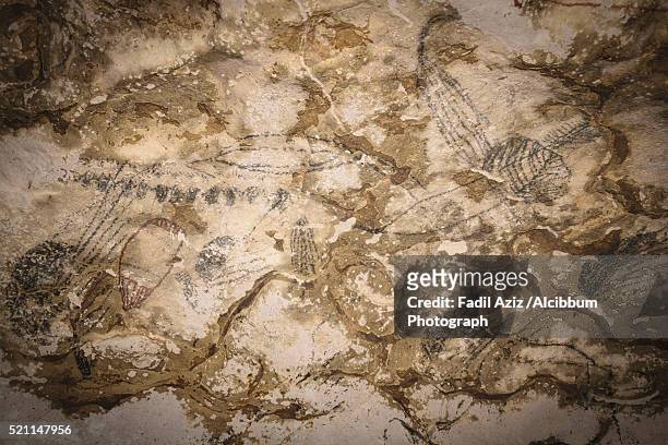 simple rock art. leang batu tianang cave, maros, south sulawesi - sulawesi stock pictures, royalty-free photos & images