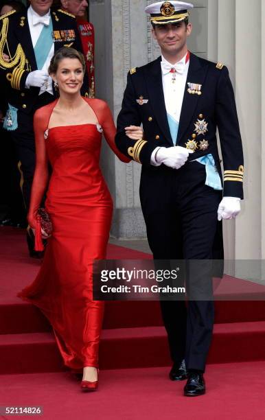 Crown Prince Felipe Of Spain And His Fiancee Letizia Ortiz Rocasolano At The Royal Wedding In Copenhagen Cathedral