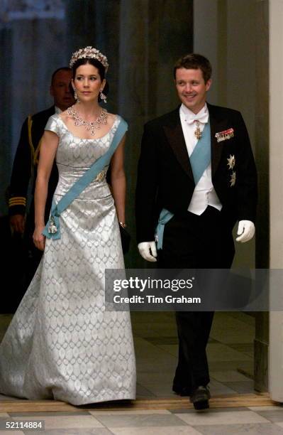 Crown Prince Frederik Of Denmark With His Bride To Be Australian Mary Donaldson Attending A Reception At The Christiansborg Palace To Celebrate Their...