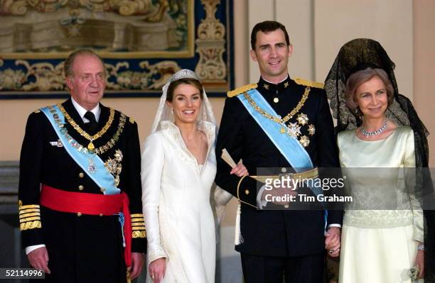 Crown Prince Felipe Of Spain, Prince Of The Asturias, With His Bride Crown Princess Letizia And His Parents King Juan Carlos Of Spain And Queen Sofia...