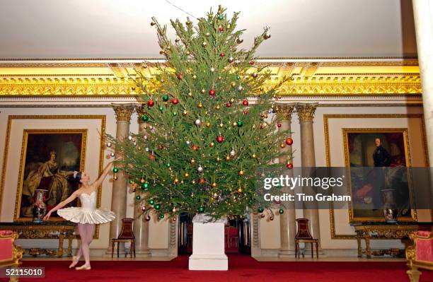 Dancer From The English National Ballet, Dressed In Costume, Stands In Front Of A Christmas Tree At Buckingham Palace Whilst Attending A Christmas Tea