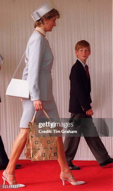 Prince Harry Walks With His Mother Princess Diana After Ve Commemorative Event In Hyde Park.