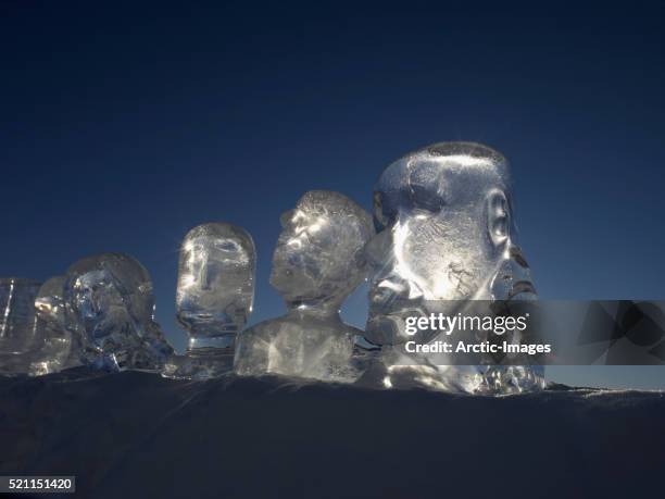 ice sculptures - ice hotel sweden stockfoto's en -beelden