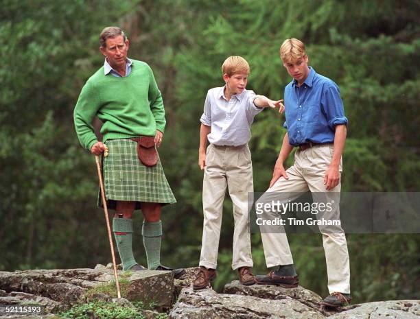 Prince Charles With Prince William And Prince Harry Visit Glen Muick On The Balmoral Castle Estate